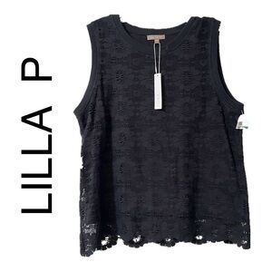 NWT LILLA P: LINED LACE BLOUSE SIZE: L. Bust is 19”, Length is 24” not much give